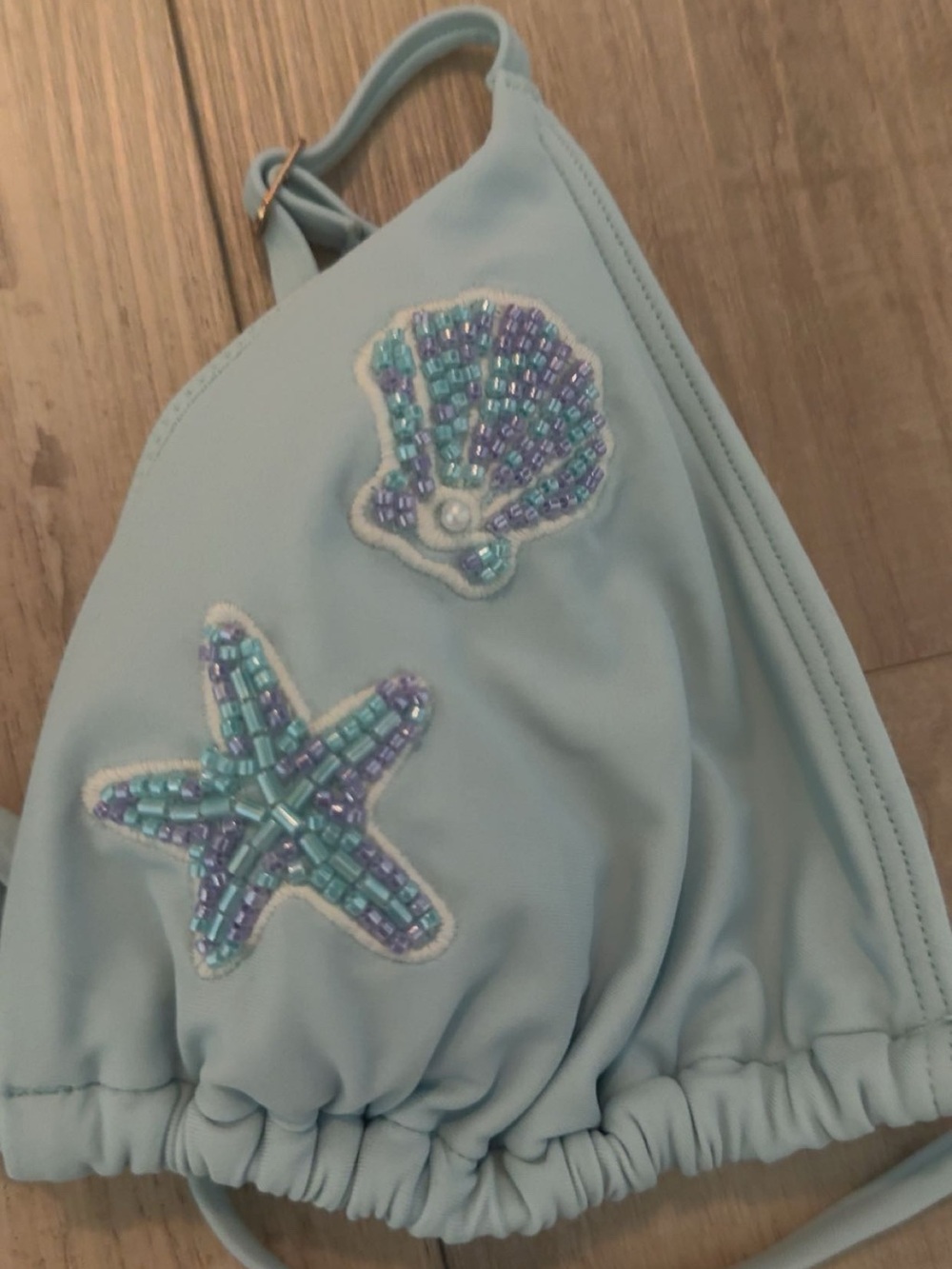 Never Worn!! Hollister Embellished Light Aqua Triangle Bikini Top - Picture 2 of 4